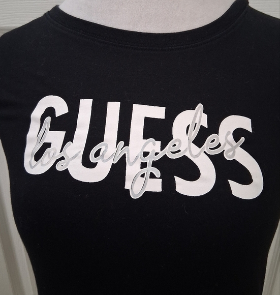 Guess Black Fitted Polo Cap Sleeve Tee    Size S - Picture 2 of 15